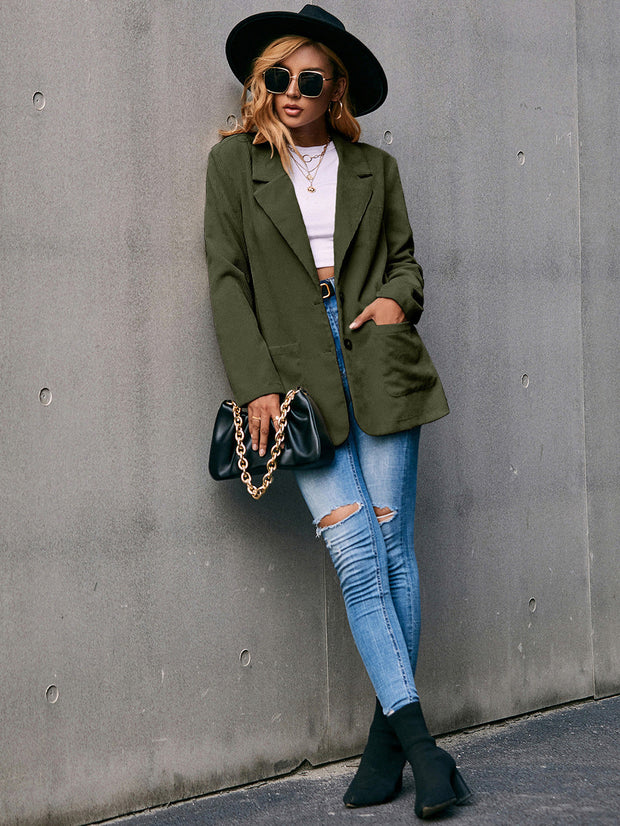 WW | Corduroy Langarm Longline Blazer mit Taschen