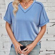 WW | Cord-Ripp V-Ausschnitt Kurzarm T-Shirt