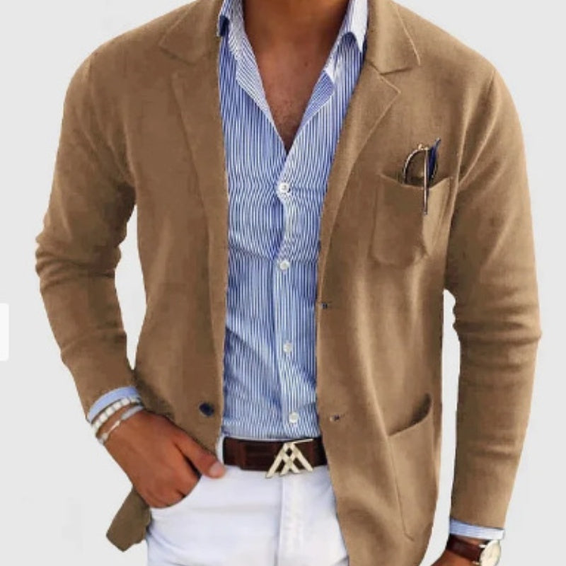 WW | Herren Strickjacke Mit Lässigen Knöpfen, Taschen Und Reverskragen, Einfarbig, Langärmelig