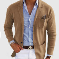 WW | Herren Strickjacke Mit Lässigen Knöpfen, Taschen Und Reverskragen, Einfarbig, Langärmelig