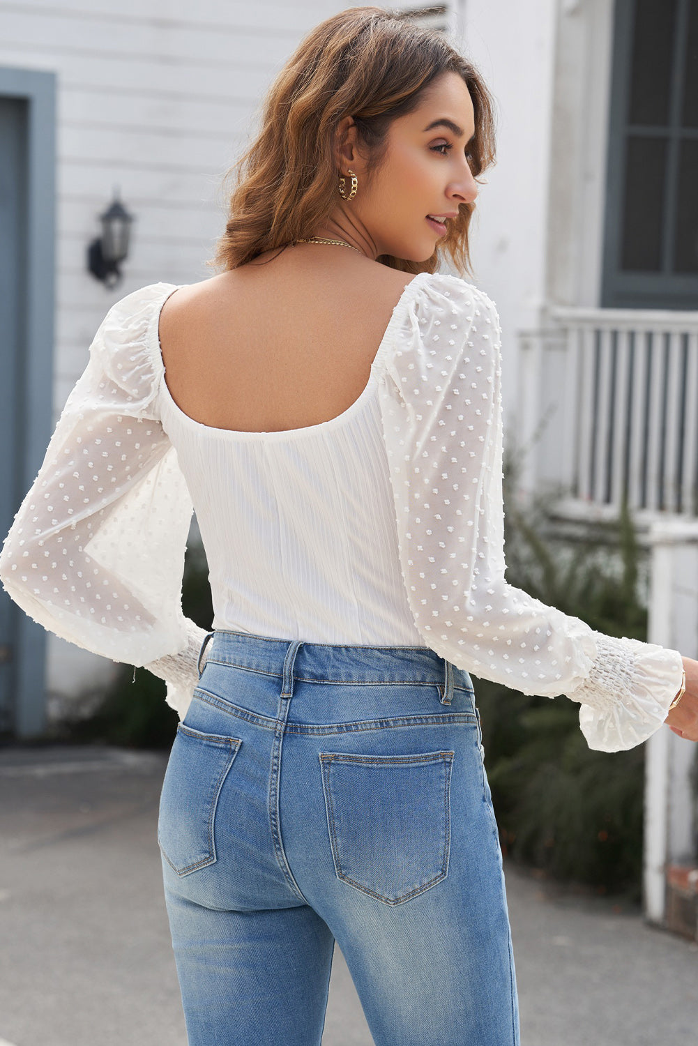 WW | Swiss Dot Rüschensleeve Quadrat-Ausschnitt Body