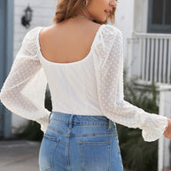 WW | Swiss Dot Rüschensleeve Quadrat-Ausschnitt Body