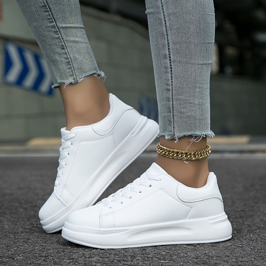 WW | Saubere Weiße Ledersneaker Für Damen, Weiß