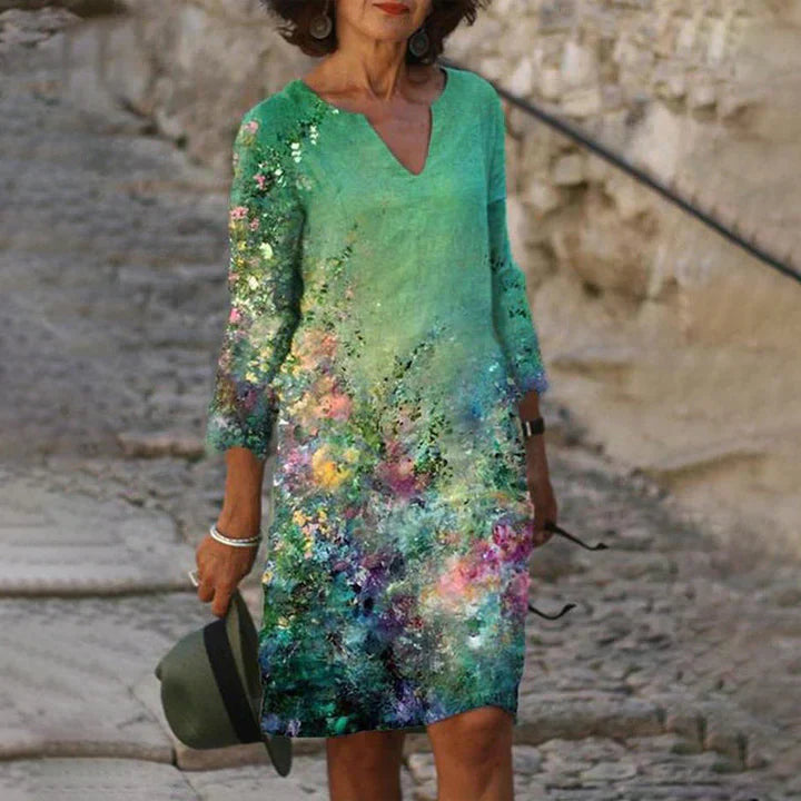 WW | Bedrucktes Midi-Kleid mit V-Ausschnitt