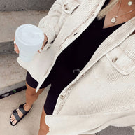 Waffelknopf-Langarmhemdjacke