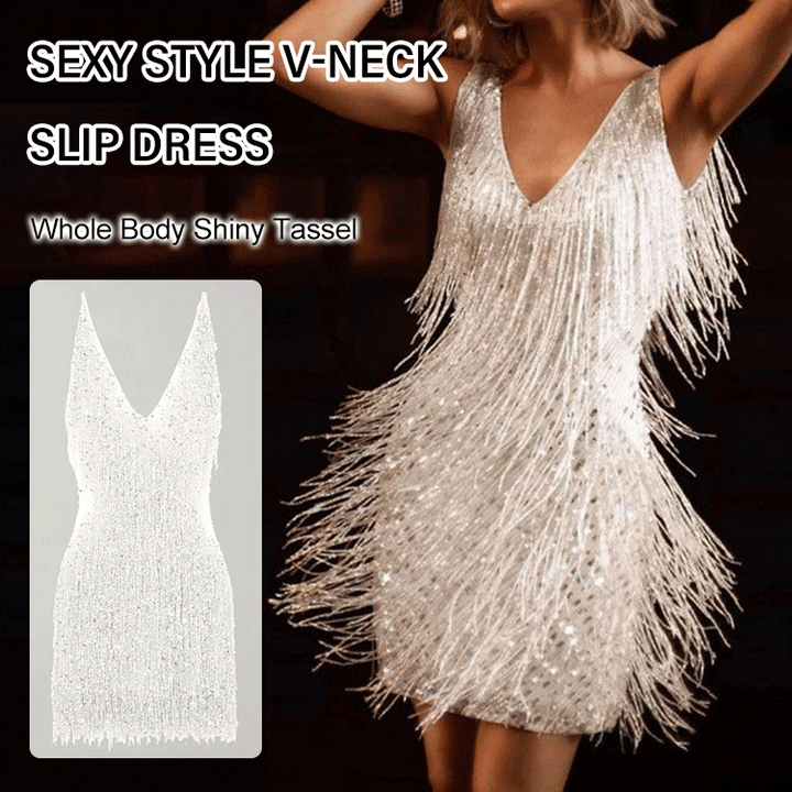 Damen Slip-Kleid mit V-Ausschnitt