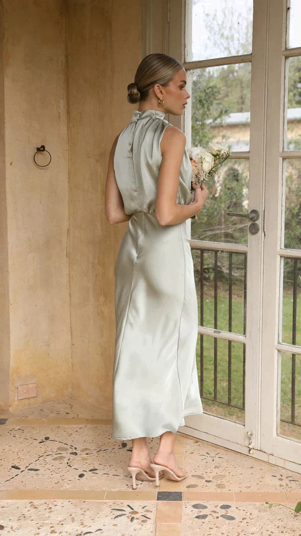 W&W Mode | Elegantes Satin Midikleid Mit Drapiertem Ausschnitt Für Damen