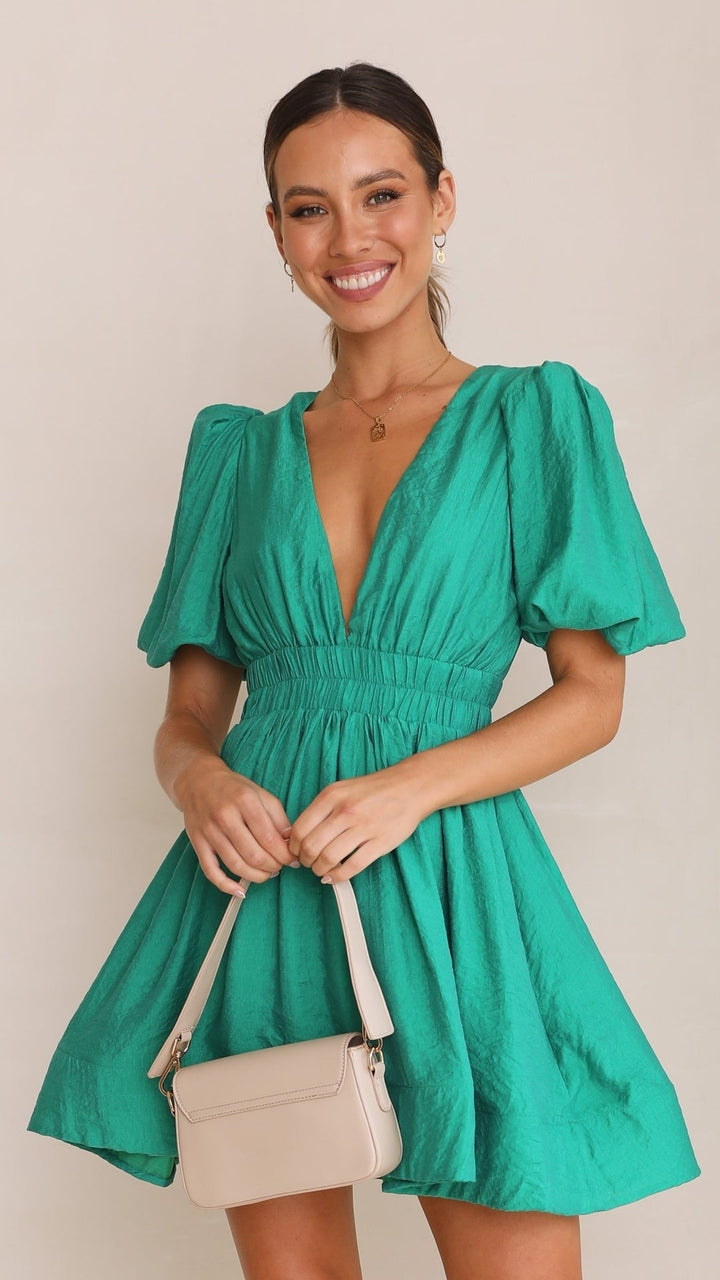 W&W Mode | Minikleid mit V-Ausschnitt und Puffärmeln für Damen