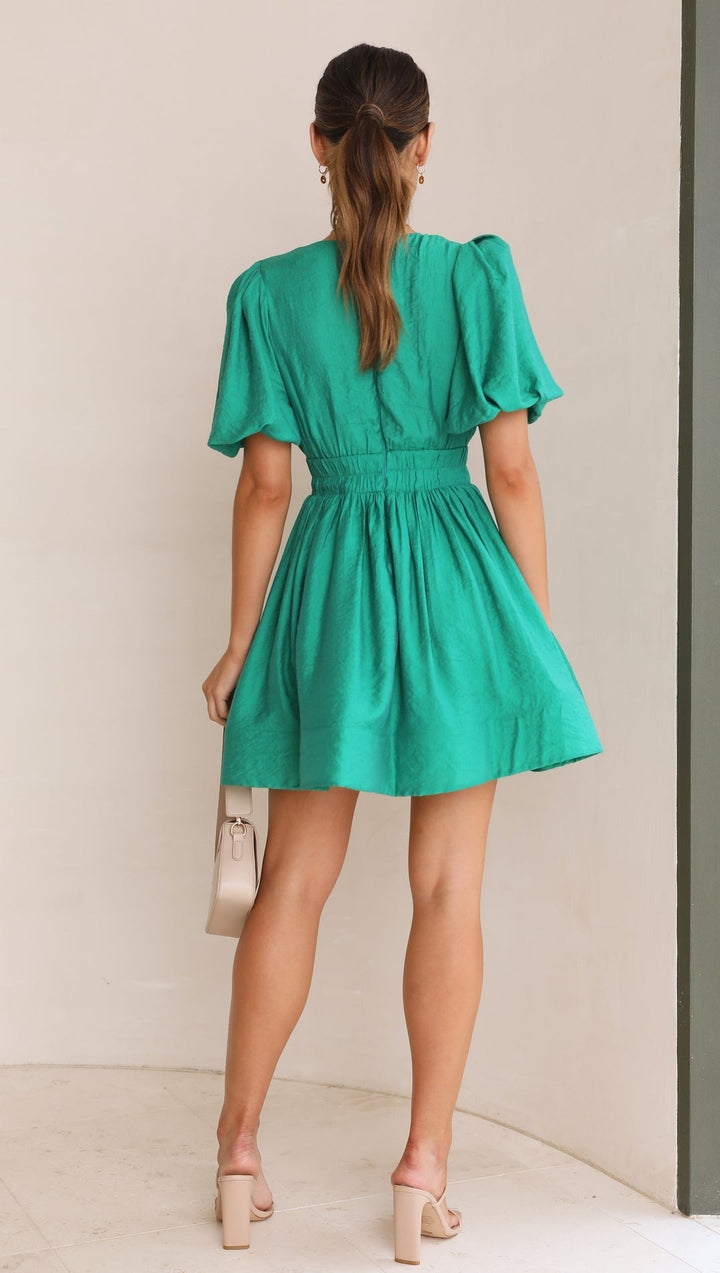 W&W Mode | Minikleid mit V-Ausschnitt und Puffärmeln für Damen