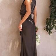 WW | Elegantes Satin Midikleid Mit Drapiertem Ausschnitt Für Damen