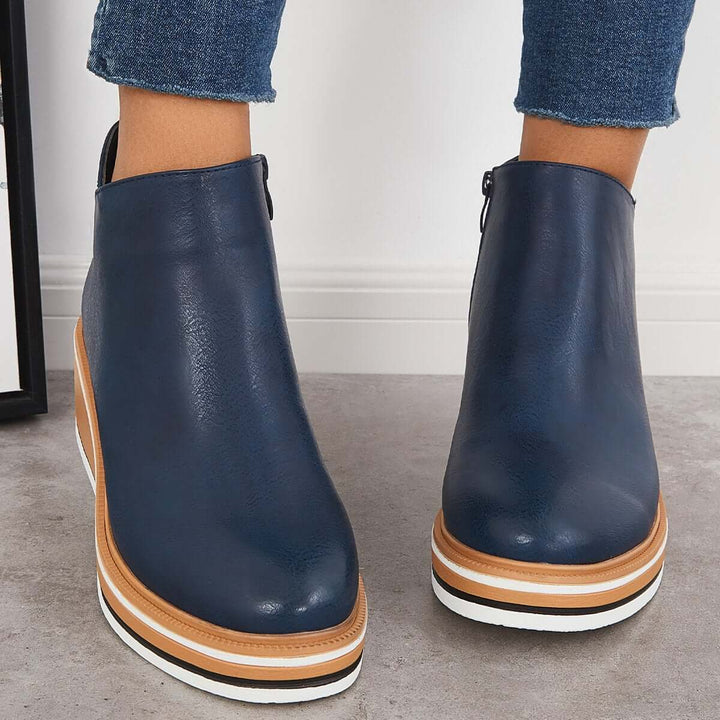 Damen Stiefeletten mit seitlichem Reißverschluss und Plateausohle