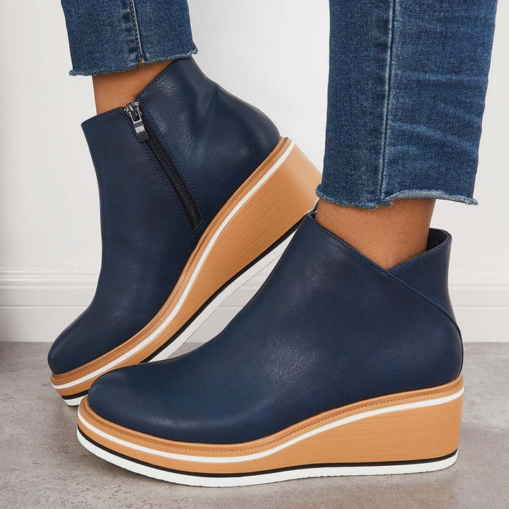 Damen Stiefeletten mit seitlichem Reißverschluss und Plateausohle