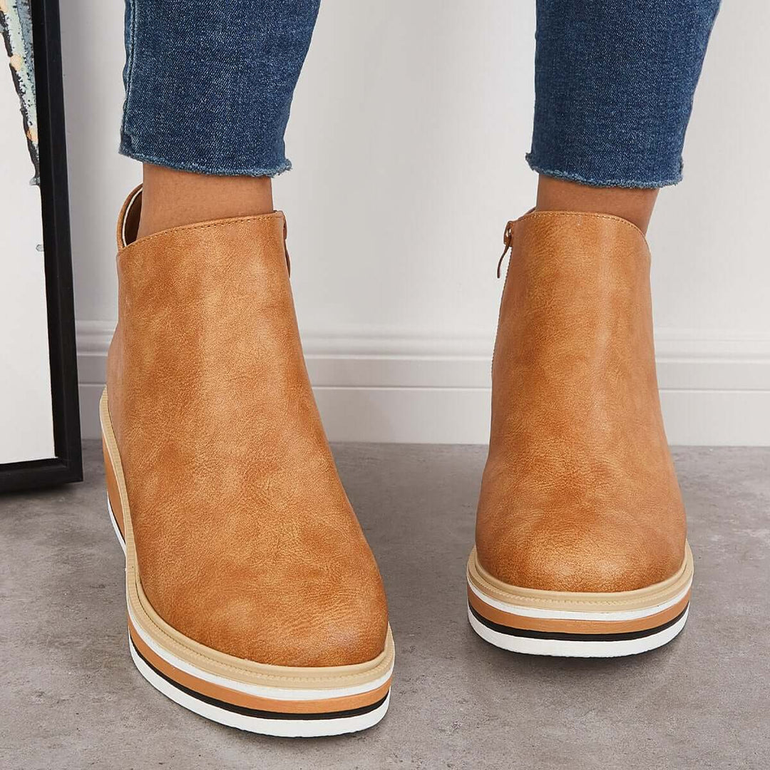 Damen Stiefeletten mit seitlichem Reißverschluss und Plateausohle