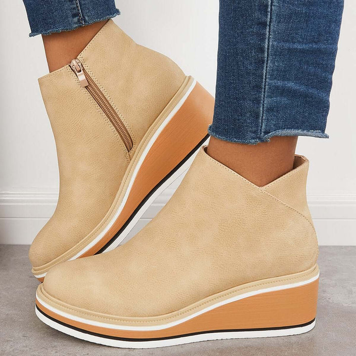 Damen Stiefeletten mit seitlichem Reißverschluss und Plateausohle