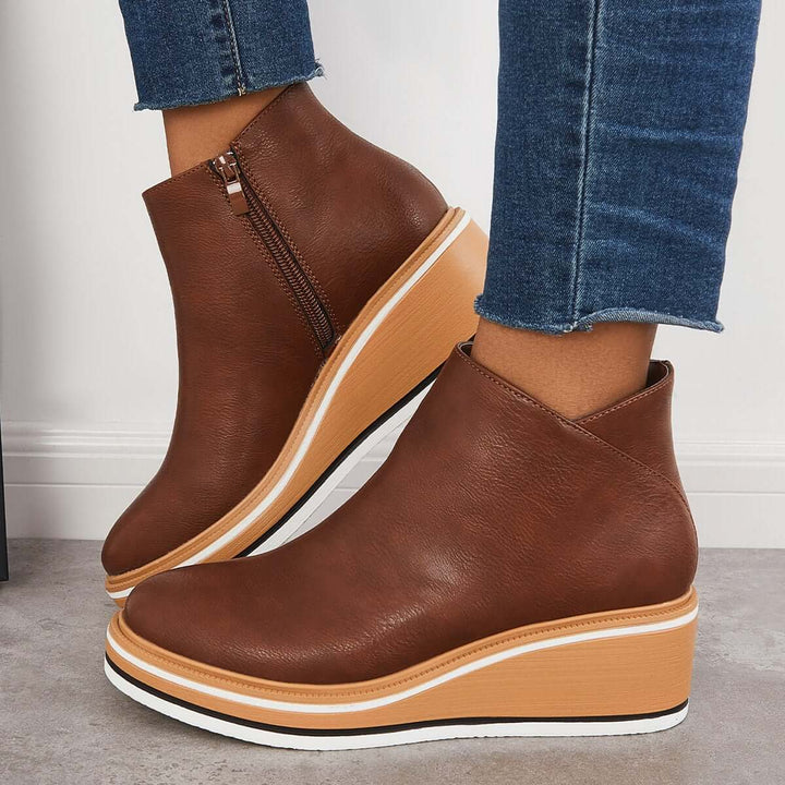 Damen Stiefeletten mit seitlichem Reißverschluss und Plateausohle