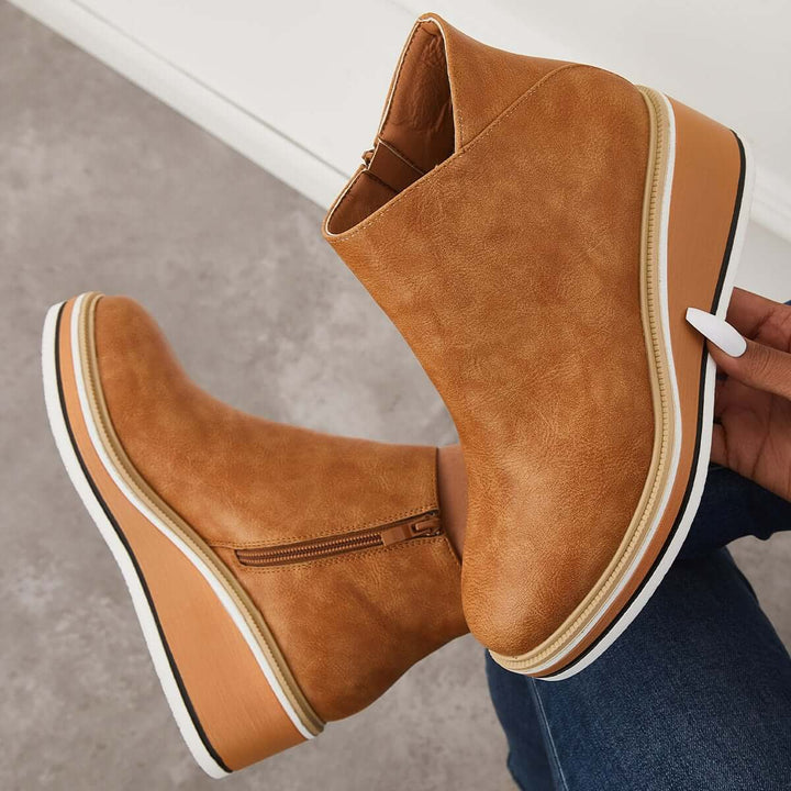 Damen Stiefeletten mit seitlichem Reißverschluss und Plateausohle