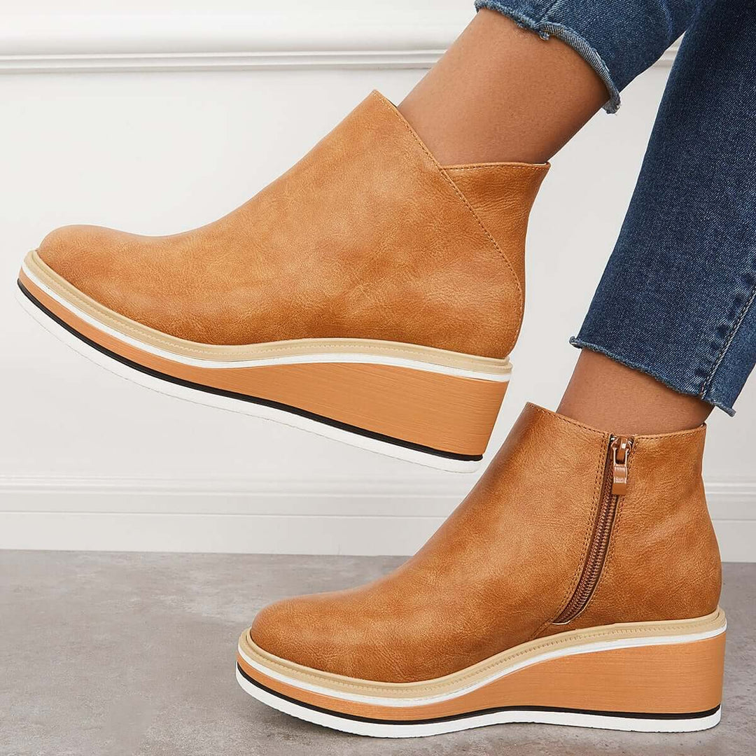 Damen Stiefeletten mit seitlichem Reißverschluss und Plateausohle