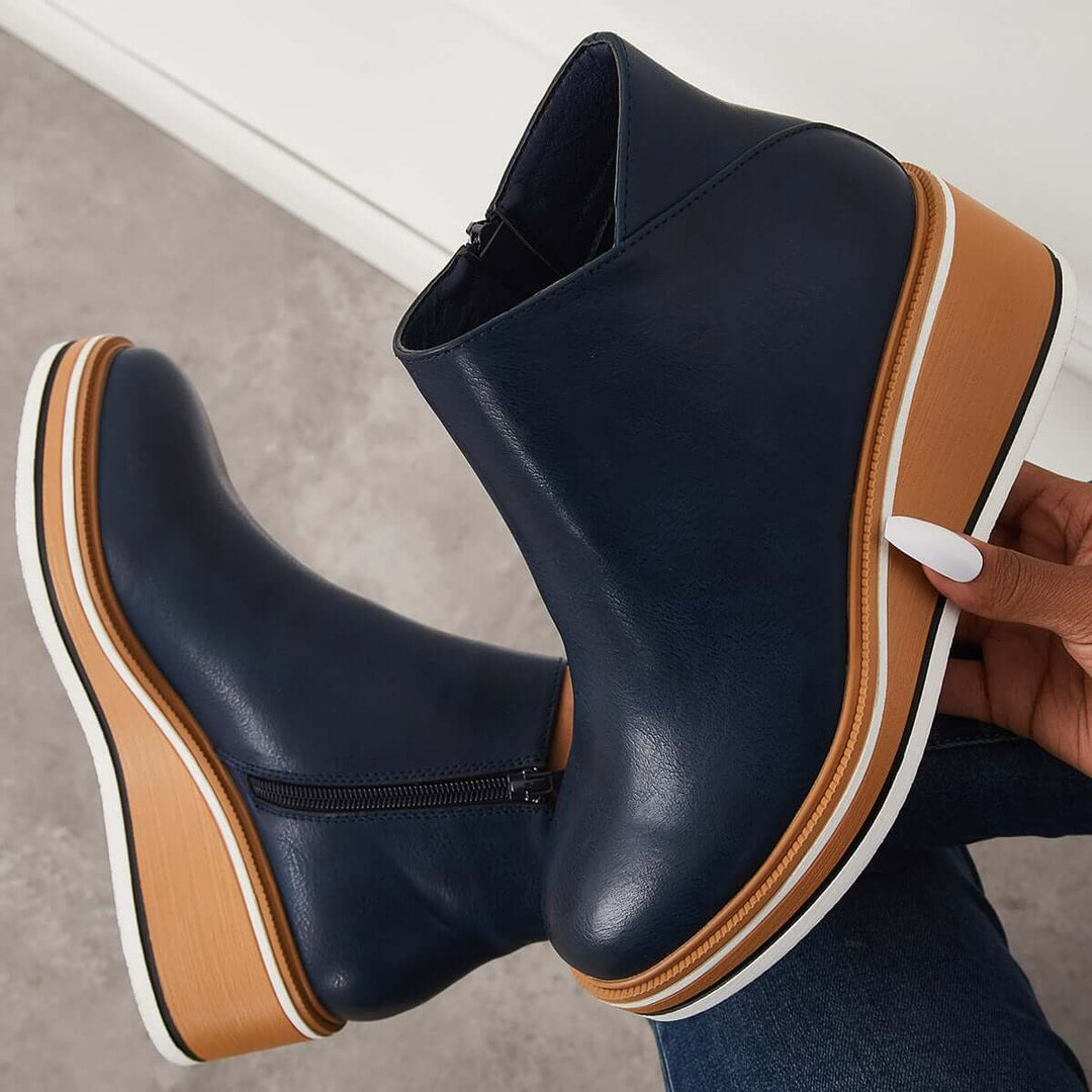 Damen Stiefeletten mit seitlichem Reißverschluss und Plateausohle