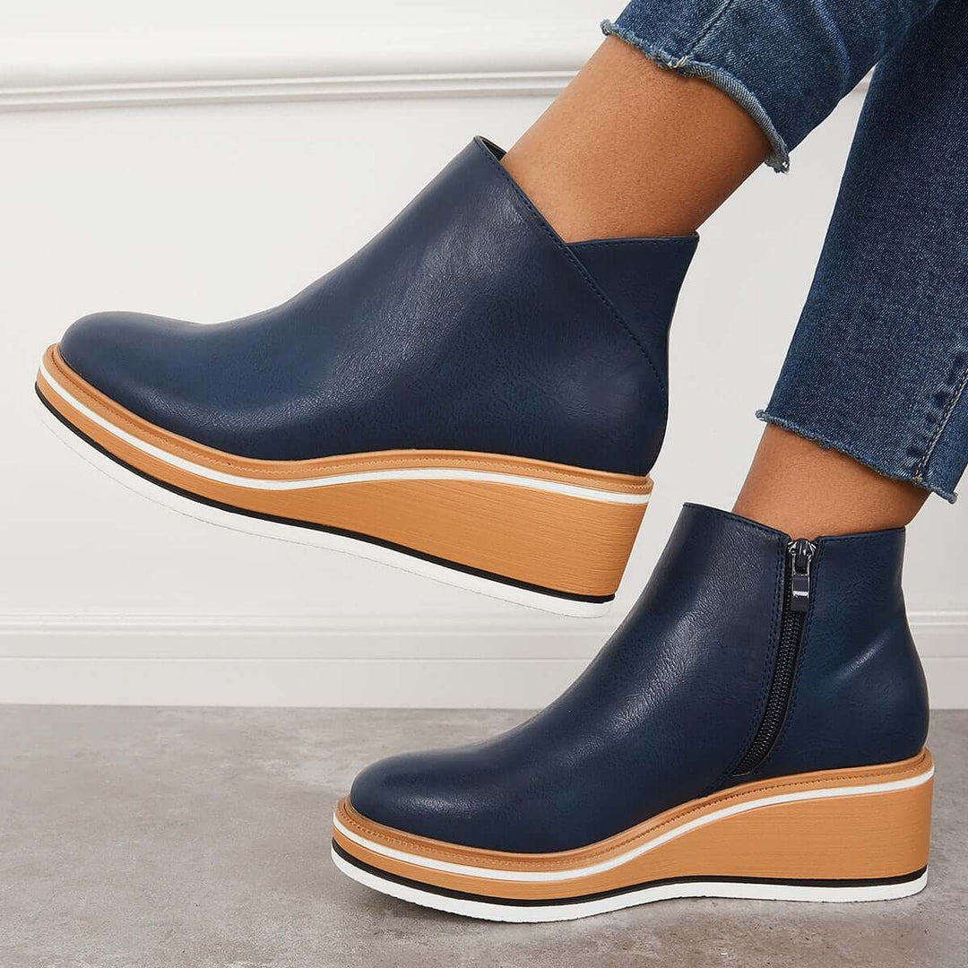 Damen Stiefeletten mit seitlichem Reißverschluss und Plateausohle