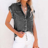 WW | Lässige Damen-Jeansbluse mit Kurzen Ärmeln