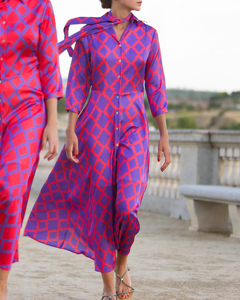 WW | Hemdkleid mit V-Ausschnitt und 3/4 Ärmeln