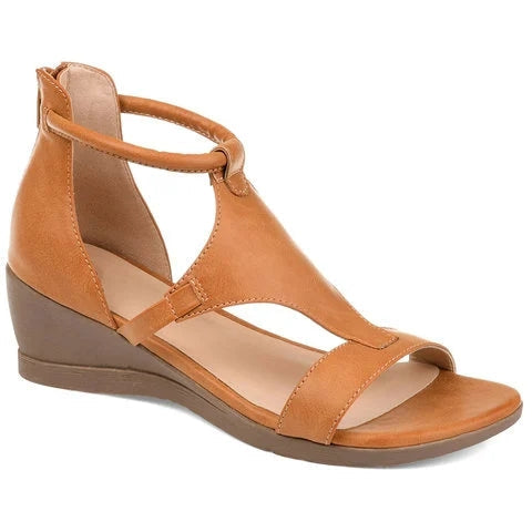 W&W Mode - Lässige Sandalen mit Keilabsatz und Fesselriemchen | Offene Sommersandalen mit Keilabsatz