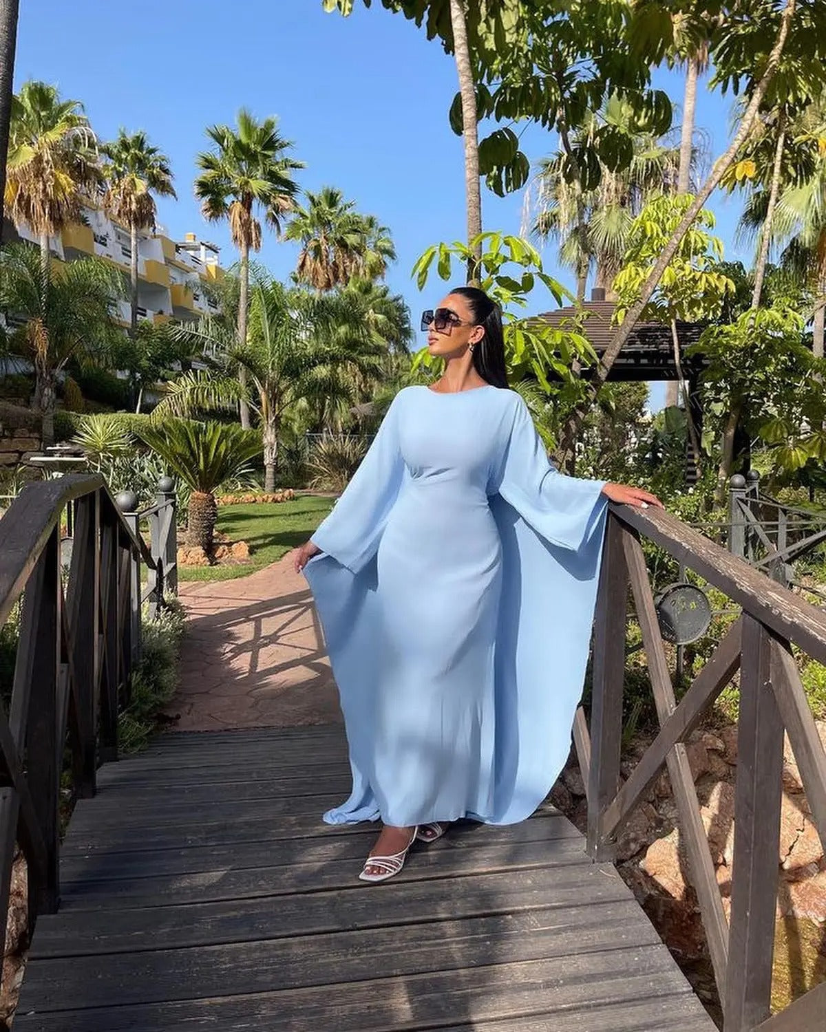 Elegantes Maxikleid mit Rundhalsausschnitt & weiten Ärmeln – Damen Abendkleid mit hoher Taille, langes Kleid für festliche Anlässe