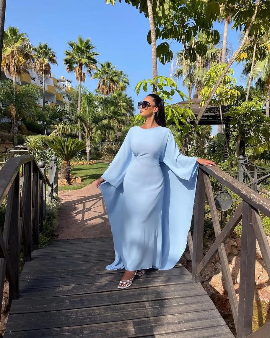 Elegantes Maxikleid mit Rundhalsausschnitt & weiten Ärmeln – Damen Abendkleid mit hoher Taille, langes Kleid für festliche Anlässe
