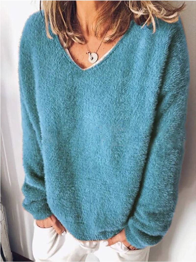 WW - V-Ausschnitt Kuscheliger Plüsch-Pullover