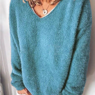 WW - V-Ausschnitt Kuscheliger Plüsch-Pullover