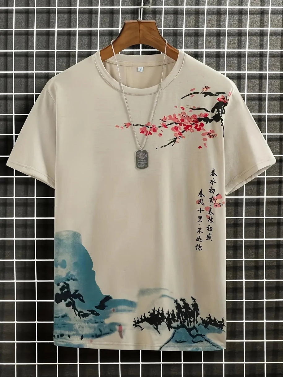 WW | Herren T-shirt Blumen Und Wellen Design