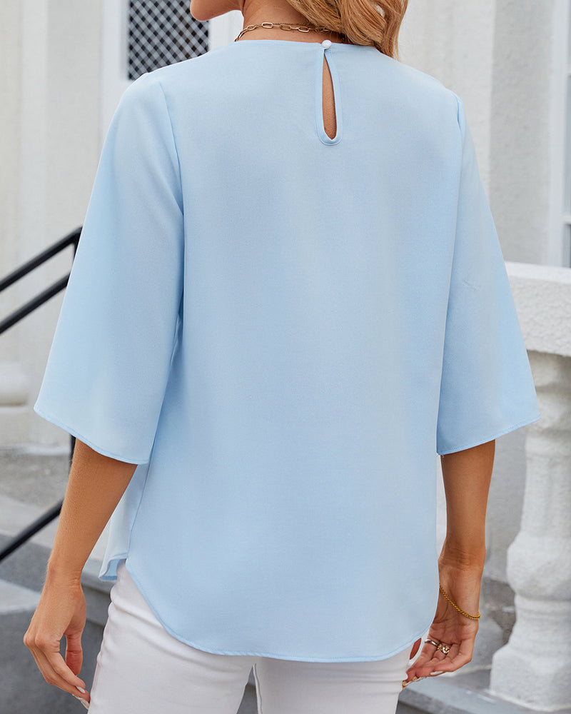 WW | Elegante einfarbige Bluse mit halben Ärmeln