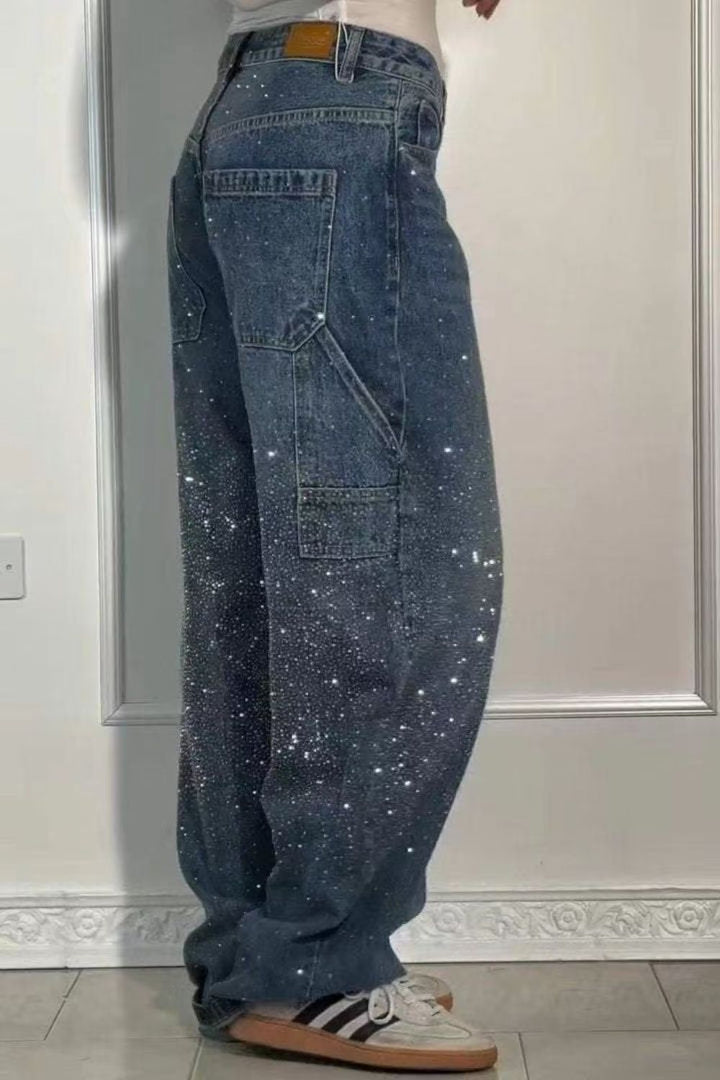 W&W Mode | Damen Gewaschene Jeans Mit Strassdetails Im Weiten Schnitt