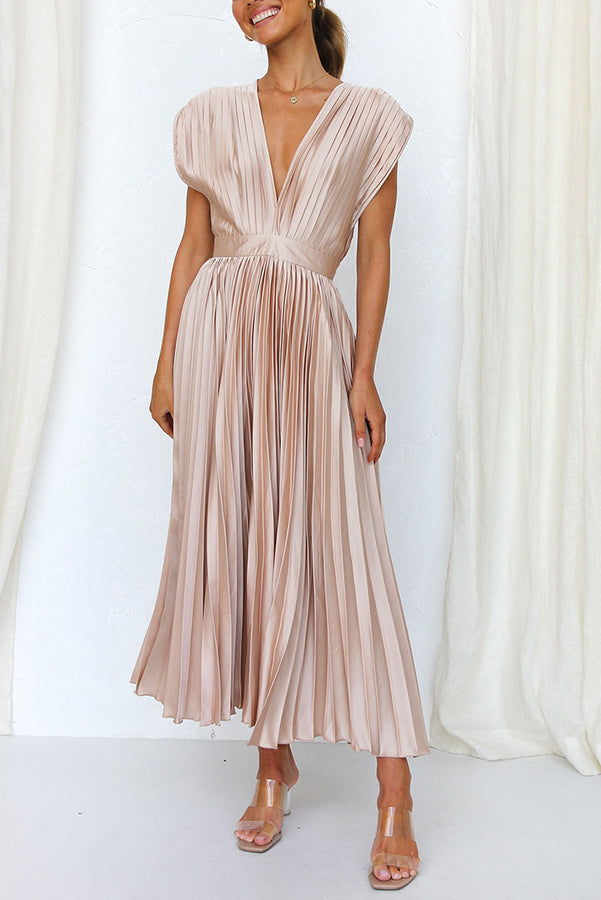 WW | Hallo Schöne Satin Plissee Midi Kleid