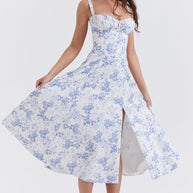 WW geschnittenes Trägerkleid für Damen mit französischem Flair und verführerischem Hüftschlitz
