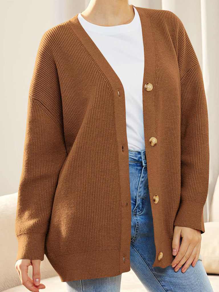 WW | Knopf Down V-Ausschnitt Langarmcardigan