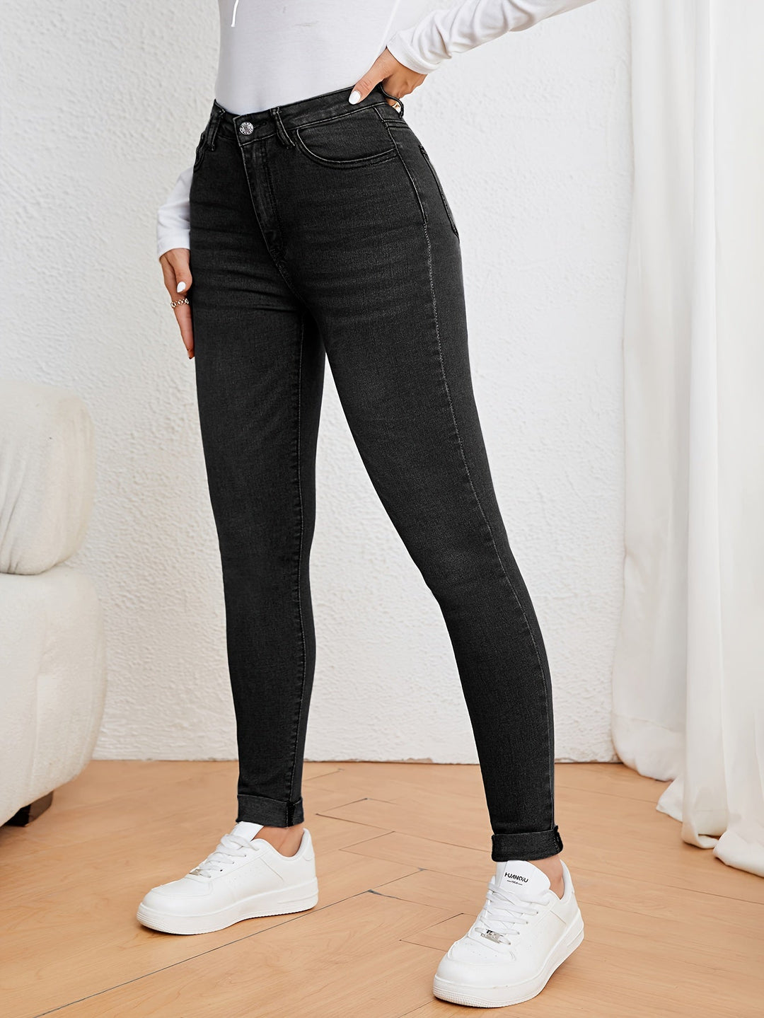 W&W Mode | Olivgrüne High Waist Slim Fit Jeans Mit Stretch Denim