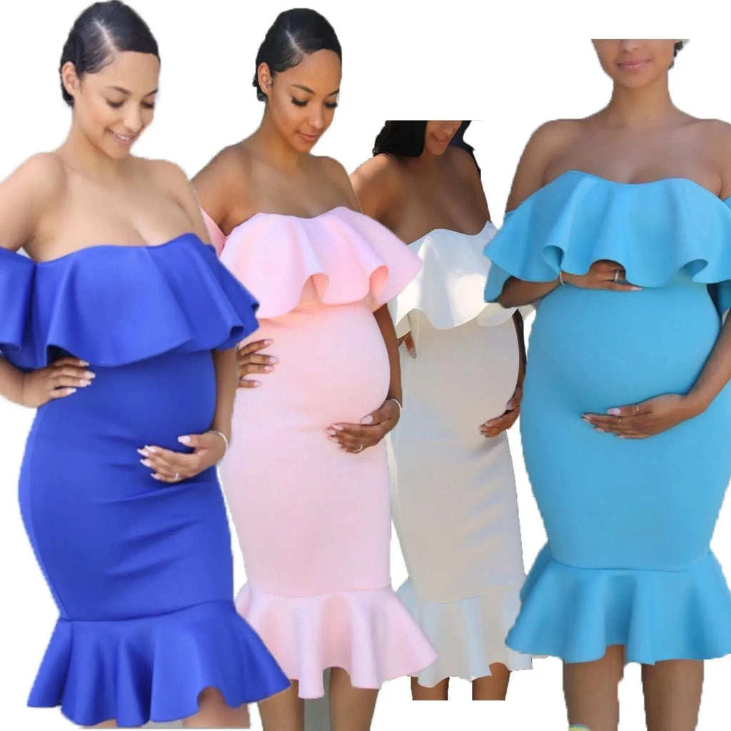 WW | Maternity dress with elastic frills for pregnant women