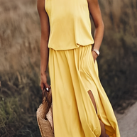 WW langes Kleid | Elegantes ärmelloses Sommerkleid mit Ausschnitten