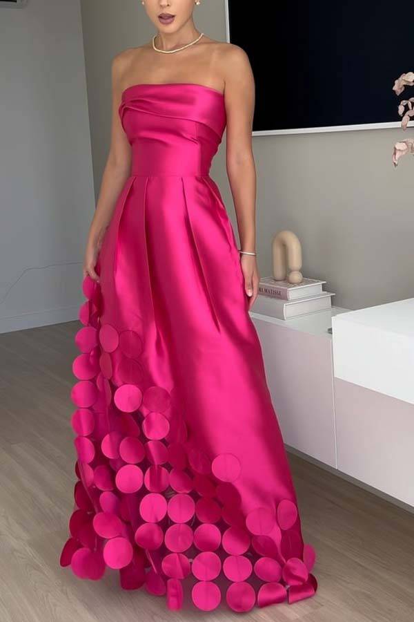 WW | Luxuriös Poise Satin Gespaltenes Mesh-Punkted Stoff Off-Shoulder Formale Maxi-Kleid