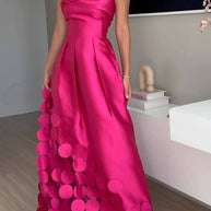 WW | Luxuriös Poise Satin Gespaltenes Mesh-Punkted Stoff Off-Shoulder Formale Maxi-Kleid