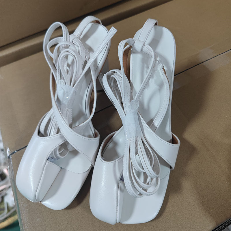 WW | Rund Kopf Chunky Absatz Hoher Absatz Kreuzriemen Plus Größe Aushöhlte Sandalen