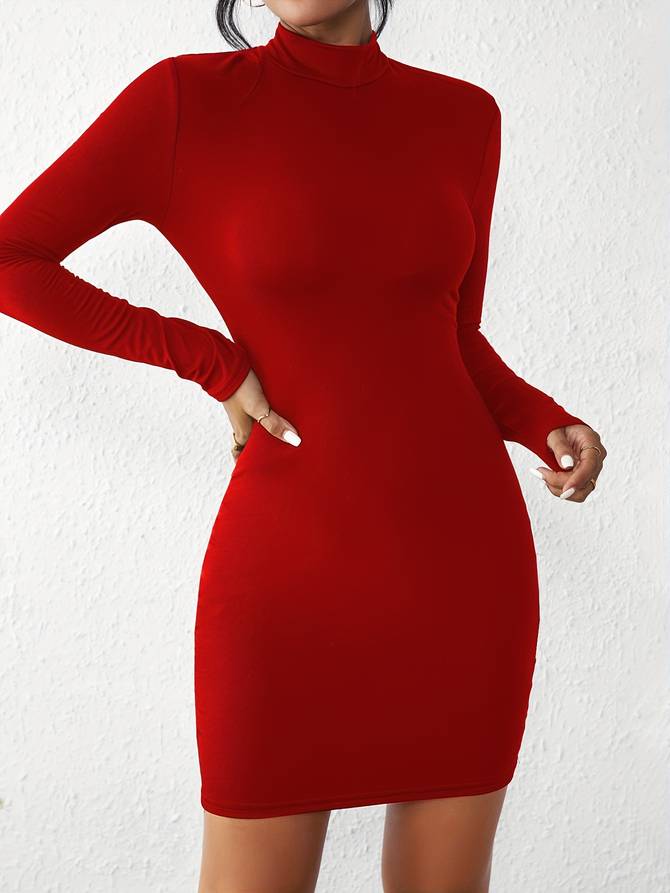 WW - Klassisches Bodycon Kleid mit Rollkragen