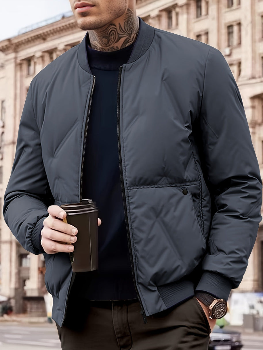 WW | Baseballkragen Reißverschluss Solides Fleece Mit Taschen Winterjacke Für Herren - Perfekt für Outdoor-Aktivitäten