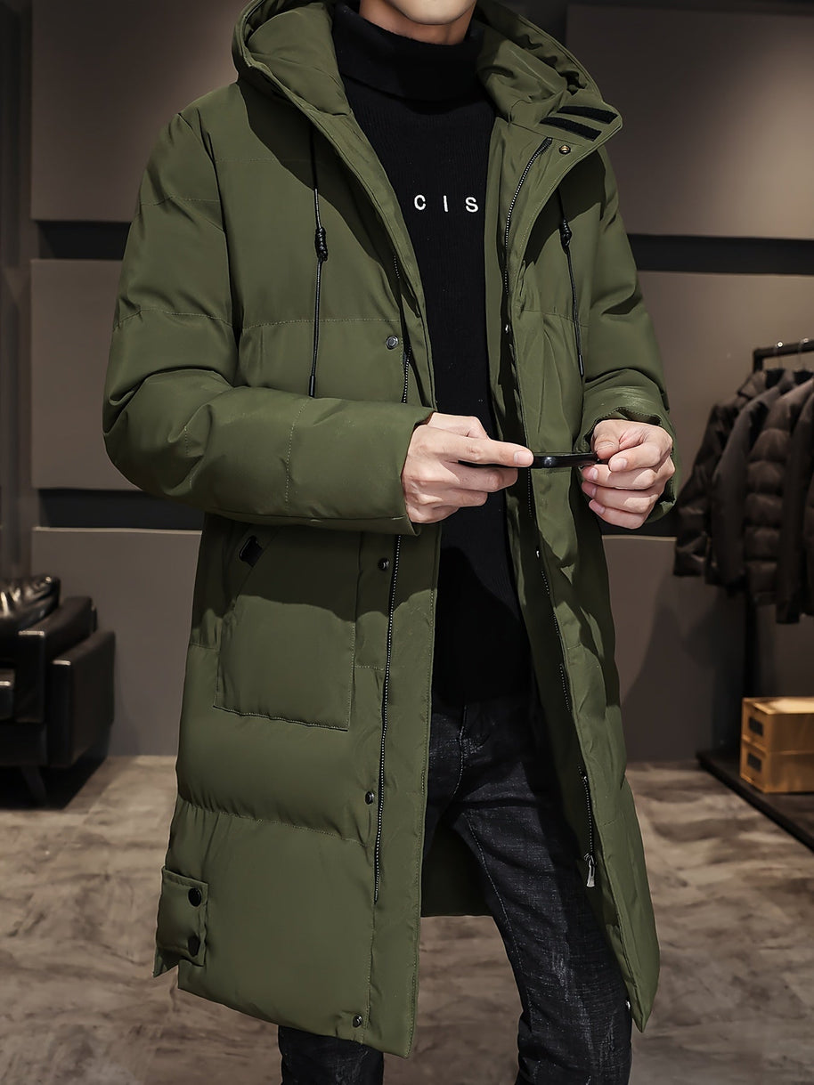 WW |  Schwarze Gepolsterte Lange Jacke Mit Kapuze Baumwoll Winterjacke Für Herren - Perfekt für Outdoor Aktivitäten