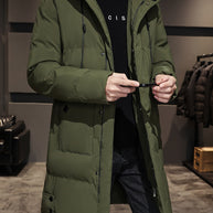 WW |  Schwarze Gepolsterte Lange Jacke Mit Kapuze Baumwoll Winterjacke Für Herren - Perfekt für Outdoor Aktivitäten