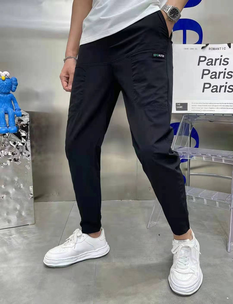 WW | Hoch Elastische Lässige Hose Mit Sechs Taschen Und Stickerei Aus Ice Silk