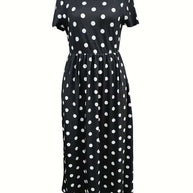 WW | Luftig, Kurzärmliges, Gepunktetes Kleid mit Rundhalsausschnitt