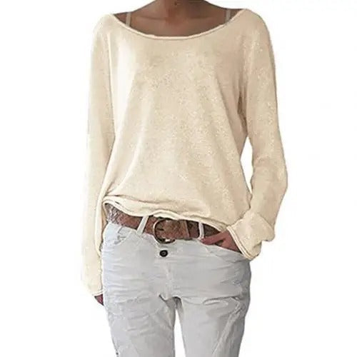 Damen Strick-Langarmshirt mit lockerem Schnitt und Rundhalsausschnitt