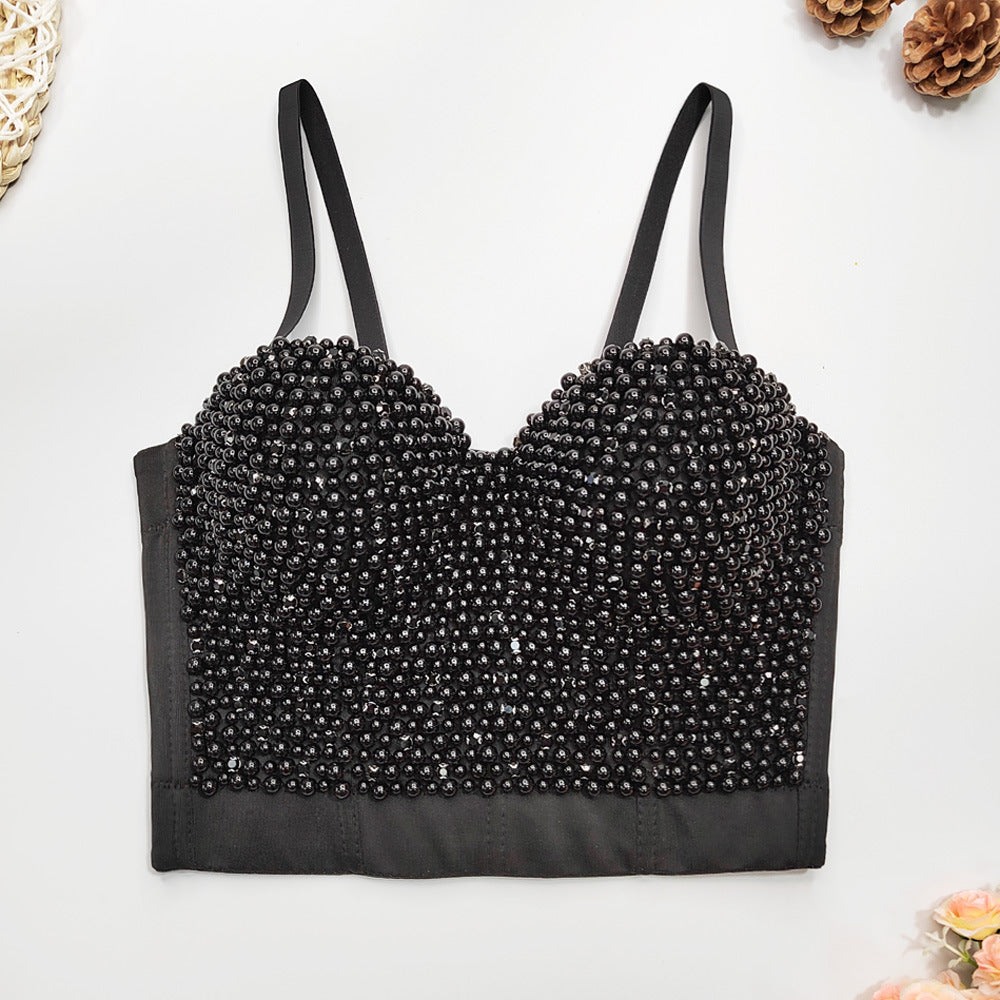 Figurformendes Damen-Bustier mit Fischgrätmuster, Perlen und Strass